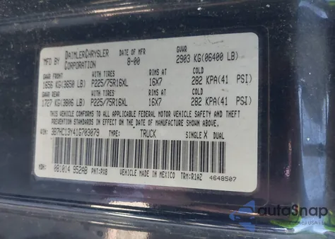 2001 Dodge Ram 1500 St z USA, uszkodzony, nr VIN 3B7HC13Y41G703079